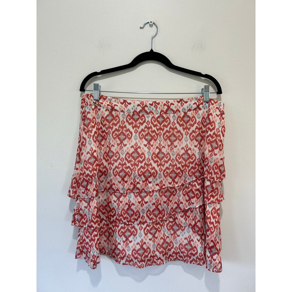 Garnet Hill skirt size XL short geometric pattern red white lined tiered zipper